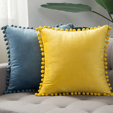 Load image into Gallery viewer, Pillows Accept Custom Velvet throw pillow with cute pompom
