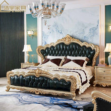 Load image into Gallery viewer, European beds set bedroom furniture king size wooden army green cowhide leather bed
