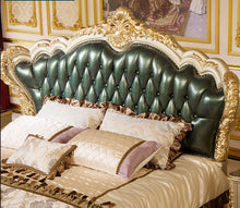 Lade das Bild in den Galerie-Viewer, European beds set bedroom furniture king size wooden army green cowhide leather bed
