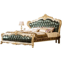 Charger l&#39;image dans la galerie, European beds set bedroom furniture king size wooden army green cowhide leather bed
