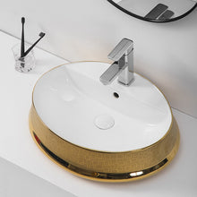 Cargar imagen en el visor de la galería, oval table top ceramic vessel sink luxury art hand wash basin white gold sink
