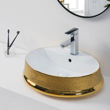 Load image into Gallery viewer, oval table top ceramic vessel sink luxury art hand wash basin white gold sink
