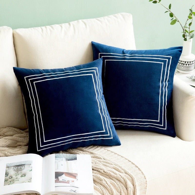 simple fashion luxury home decorative throw pillow white embroidery cushion cover velvet pillow cover for sofa