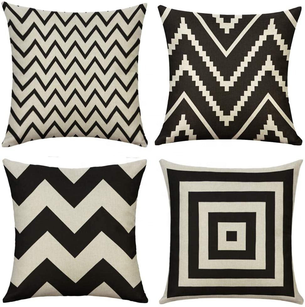 throw cushions raffia sofa custom printing pillow cover decorative geometric pattern pillow case black cushion cover