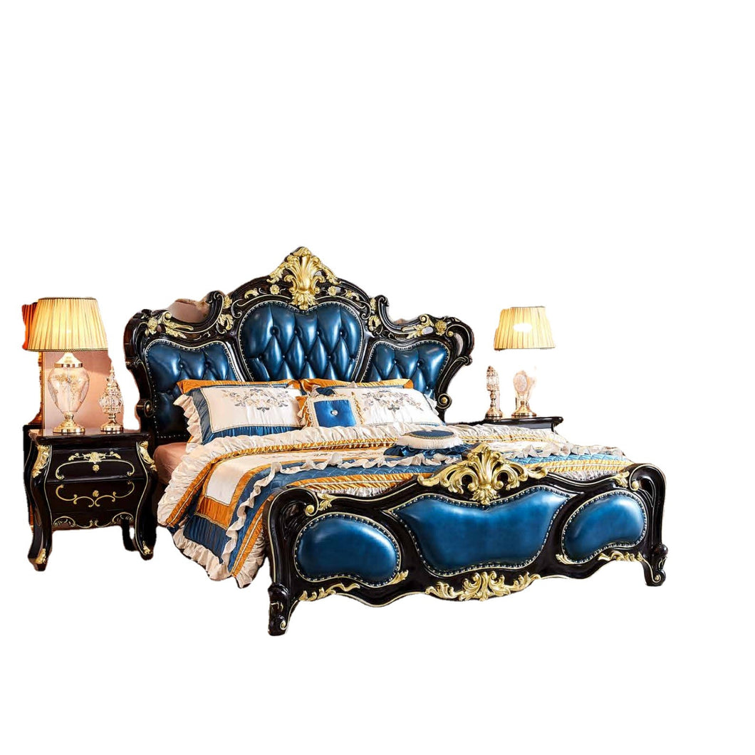 Wooden Classic Luxury Good Quality Bedroom Furniture Set Wooden Gold Foil Color King Size Bed Wall Bed European Solid Wood 1382