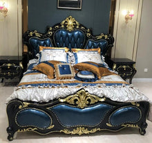 Загрузить изображение в средство просмотра галереи, Wooden Classic Luxury Good Quality Bedroom Furniture Set Wooden Gold Foil Color King Size Bed Wall Bed European Solid Wood 1382
