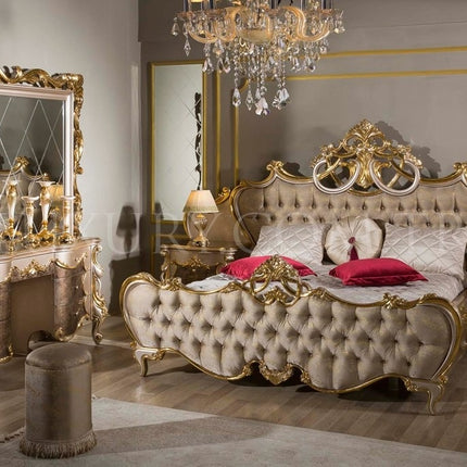 Wooden Craving Villa bed set furniture noble Bedroom Sets Classic Italy Home Furniture Antique Wood King Size Bed European