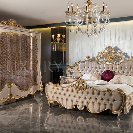 Wooden Craving Villa bed set furniture noble Bedroom Sets Classic Italy Home Furniture Antique Wood King Size Bed European