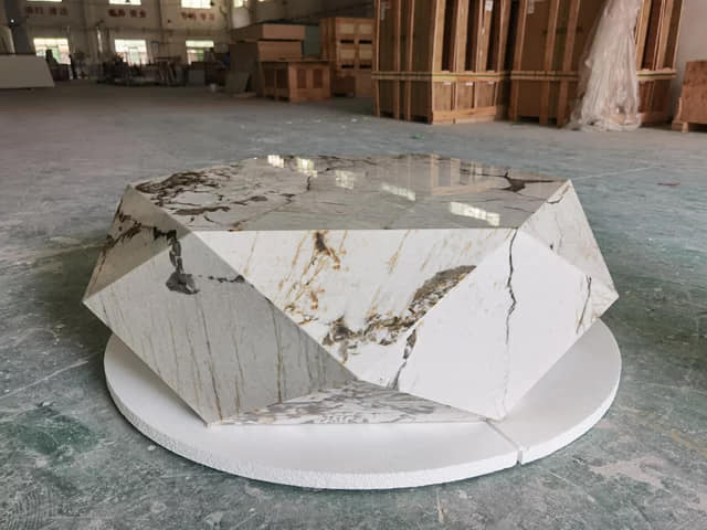 minimalist light luxury polygonal faux marble stone coffee table villa small apartment living room modern coffee table